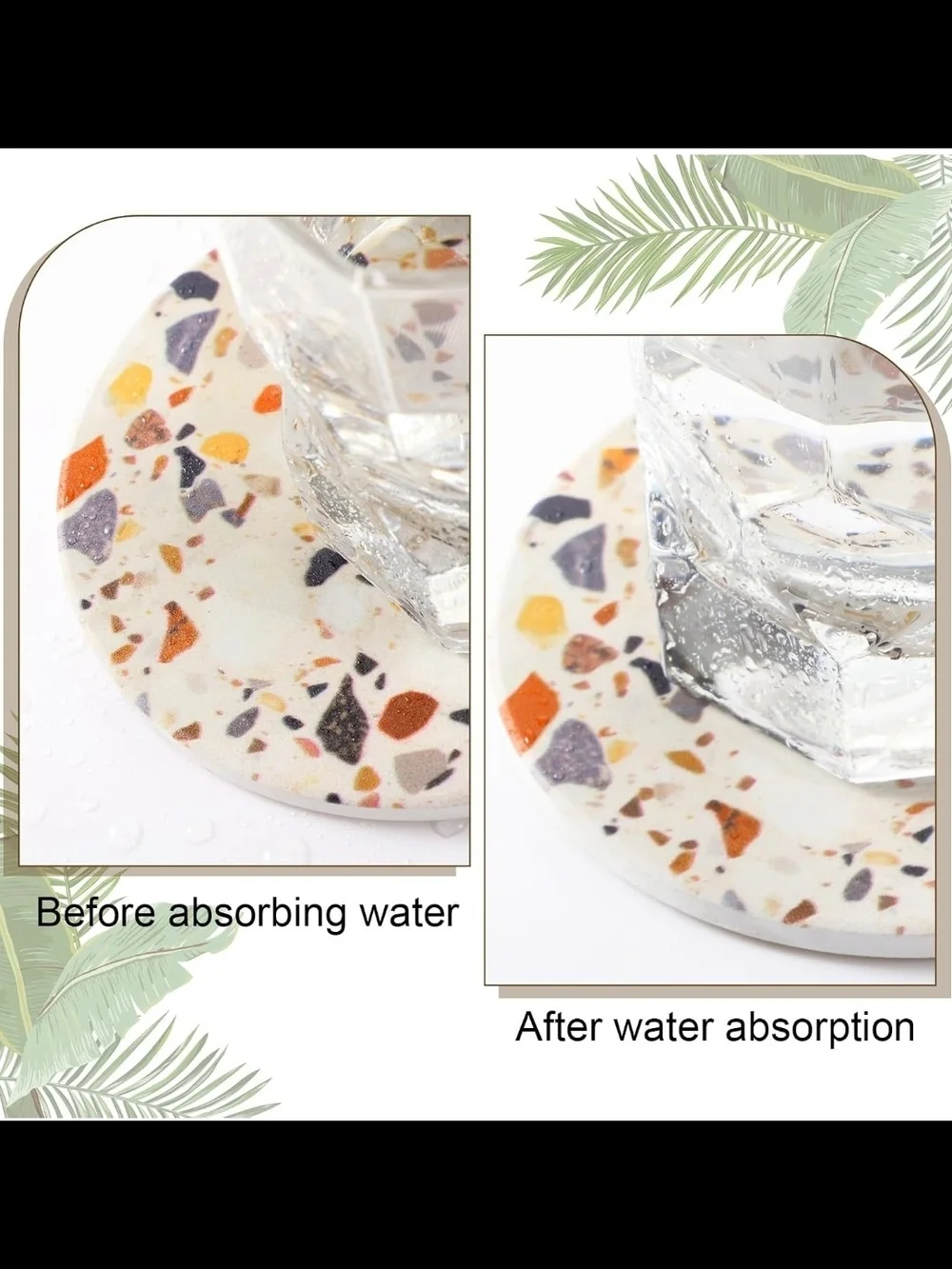 6x Abstract Absorbent Ceramic Marble Coasters with Holder, 4in (Fresh Pattern)